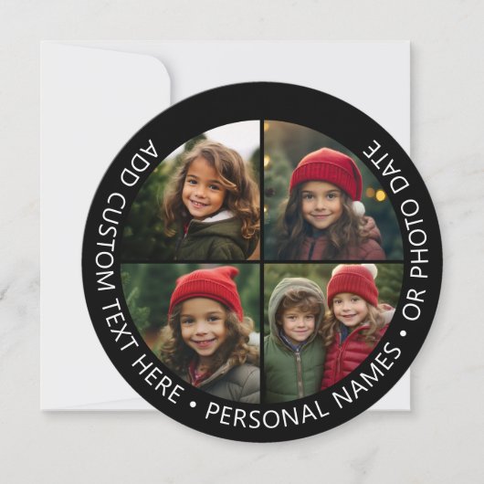 4枚の写真を並べた曲線のカスタムテキスト 招待状 (正面)