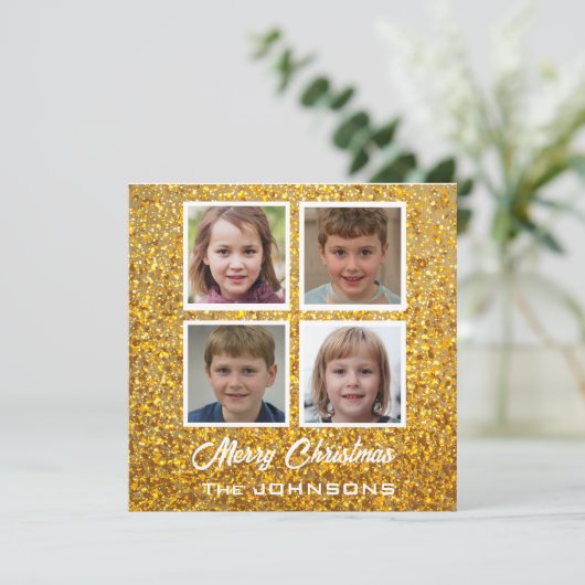 4枚の写真を作成する家族のクリスマス カード (スタンド正面)