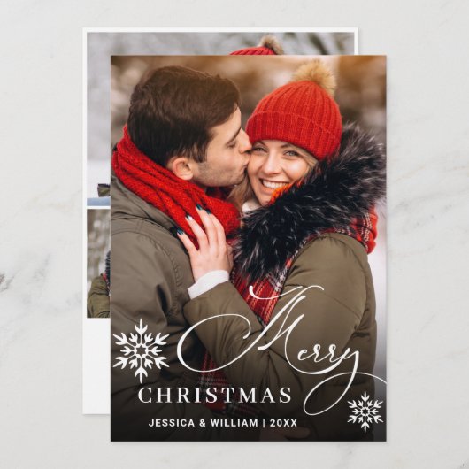 4枚の写真を使ったモダンなクリスマスグリーティング シーズンカード (正面/裏面)