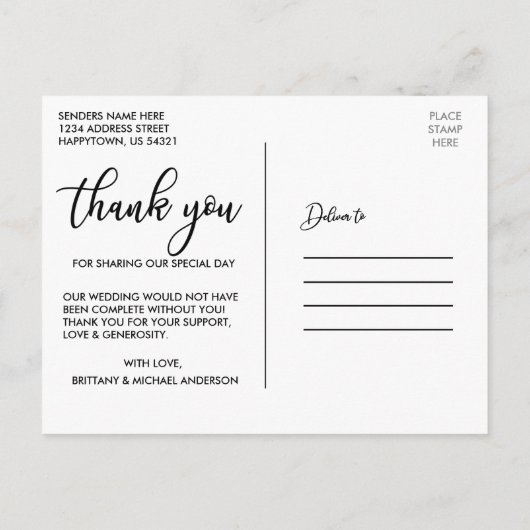 4枚の写真を使ったモダンな結婚式の愛と感謝のスクリプト ポストカード (裏面)