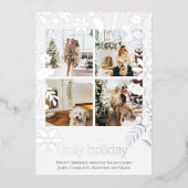 4枚の写真を使った楽しいホリデー ノルディック フラワー クリスマスカード 箔シーズンカード (正面)