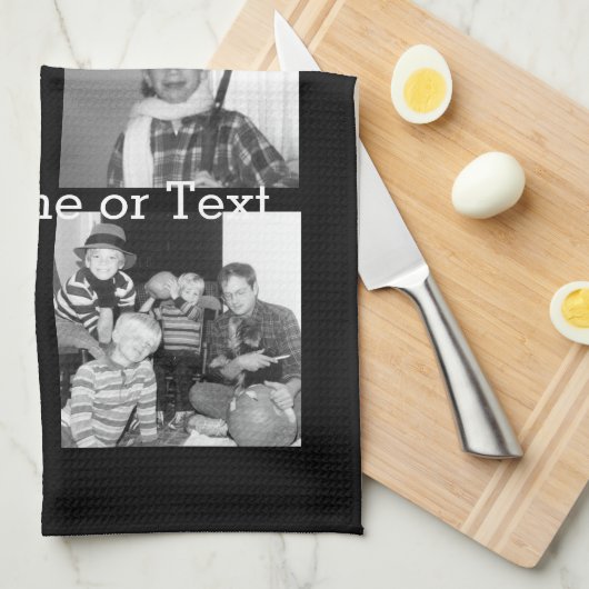 4枚の写真を含むInstagramコラージュを作成します-黒 キッチンタオル (四つ折り)