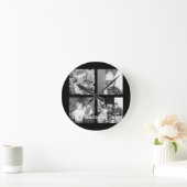 4枚の写真を含むInstagramコラージュを作成します-黒 ラウンド壁時計 (ホーム)