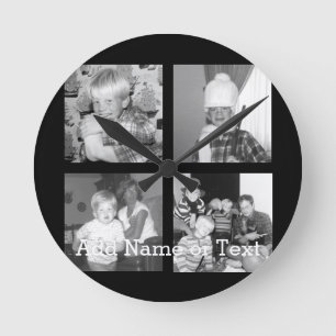 4枚の写真を含むInstagramコラージュを作成します-黒 ラウンド壁時計
