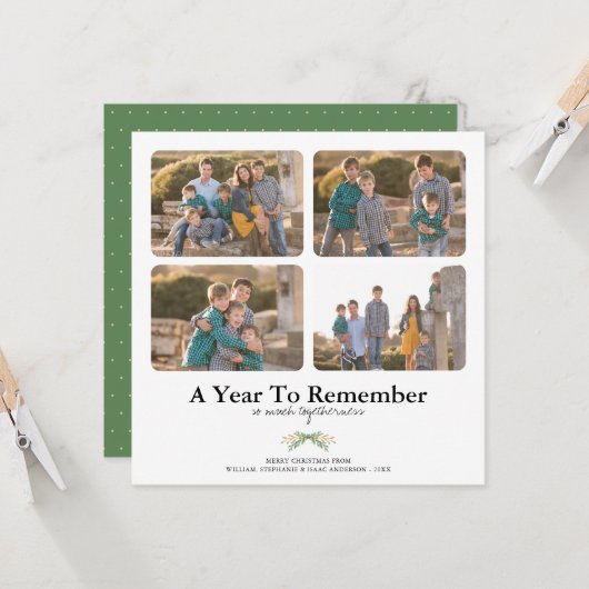 4枚の写真を思い出すミニマルための年クリスマス カード (正面/裏面インサイチュ)