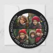 4枚の写真を曲線のカスタムテキストで囲むコラージュ 招待状 (正面)