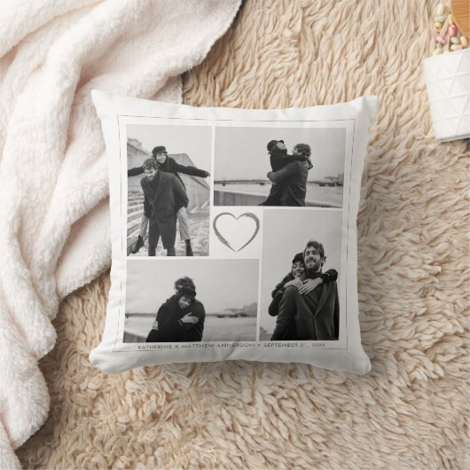 4枚の写真を組み合わせたウェディングアニバーサリー名前と日付 クッション (ブランケット)