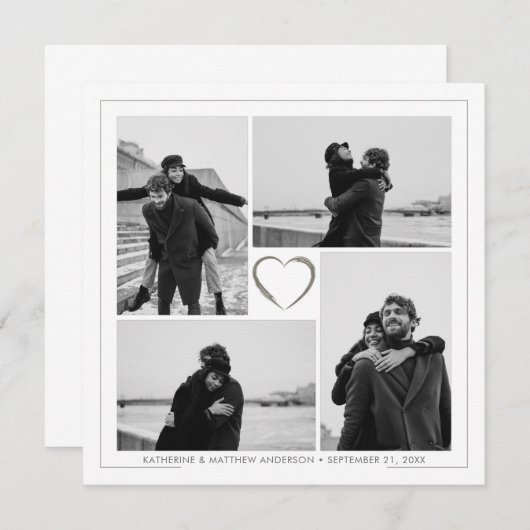 4枚の写真を組み合わせたウェディングアニバーサリー ネーム&日付 案内状 (正面/裏面)