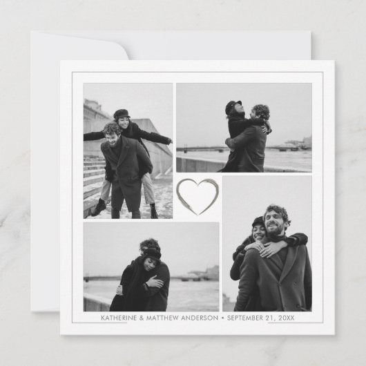 4枚の写真を組み合わせた結婚記念日 ネーム＆日付 案内状 (正面)