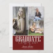 4枚の写真を追加するクラス赤い卒業 案内状 (正面)