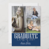 4枚の写真を追加するクラス青い卒業 案内状 (正面)