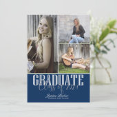 4枚の写真を追加するクラス青い卒業 案内状 (スタンド正面)