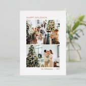 4枚の写真を飾ったミニマルでエレガントなローズゴールドのフォトコラージュ 箔シーズンカード (立ち正面)