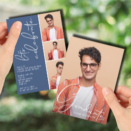 4枚の写真を飾った卒業式の青 招待状