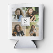 4枚の写真を飾る カスタム モノグラム 誕生日 缶クーラー (正面)