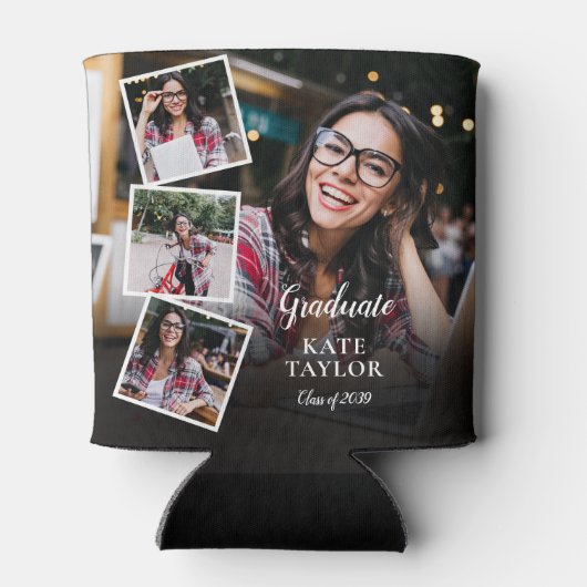 4枚の写真を飾る モダンな卒業パーティー 缶クーラー (裏面)