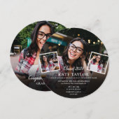 4枚の写真を飾る 卒業パーティー 円形招待状 招待状 (正面/裏面)