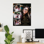 4枚の写真を飾れるゴールドの卒業パーティー看板 ポスター (ホームオフィス)