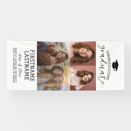 4枚の写真を飾れる 卒業式 現代風 ミニマル 白 横断幕 (横)