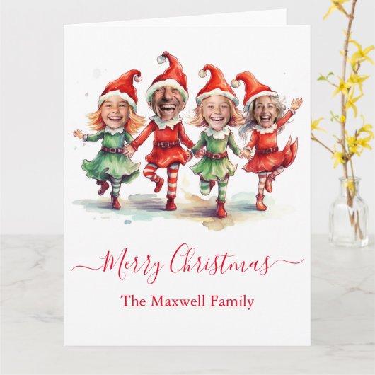 4枚の写真クリスマス小妖精や小人 カード (黄色い花)