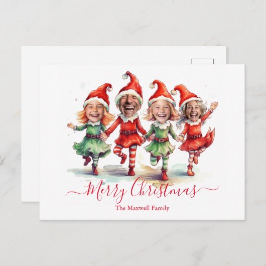 4枚の写真クリスマス小妖精や小人 シーズンポストカード (正面/裏面)