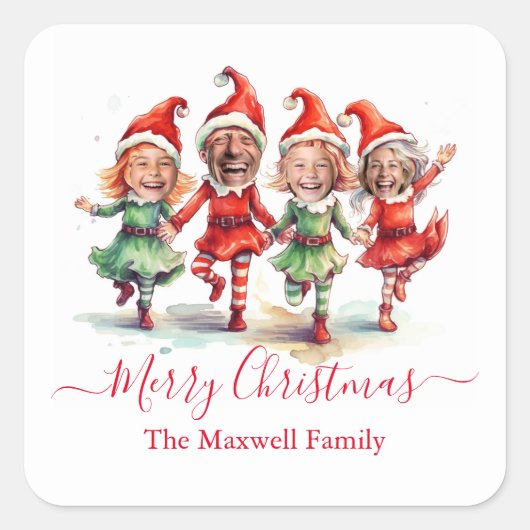 4枚の写真クリスマス小妖精や小人 スクエアシール (正面)