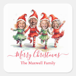 4枚の写真クリスマス小妖精や小人 スクエアシール