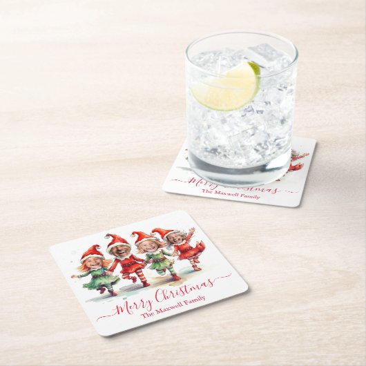 4枚の写真クリスマス小妖精や小人 スクエアペーパーコースター (インサイチュ)
