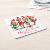 4枚の写真クリスマス小妖精や小人 スクエアペーパーコースター (アングル)