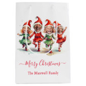 4枚の写真クリスマス小妖精や小人 ミディアムペーパーバッグ (正面)