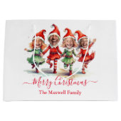 4枚の写真クリスマス小妖精や小人 ラージペーパーバッグ (正面)