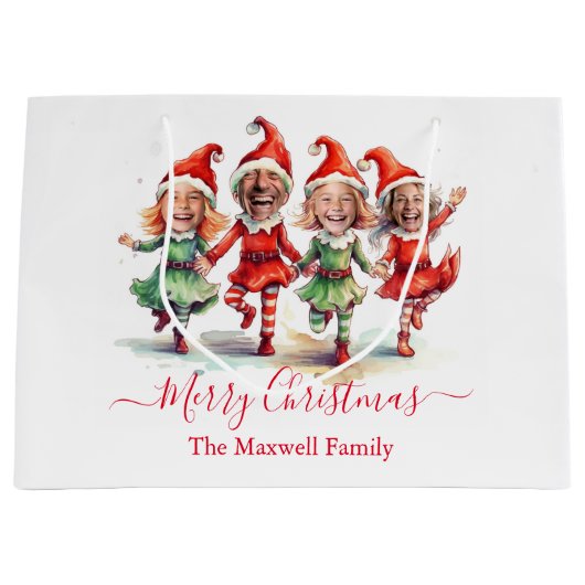 4枚の写真クリスマス小妖精や小人 ラージペーパーバッグ (正面)