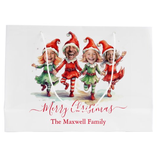 4枚の写真クリスマス小妖精や小人 ラージペーパーバッグ (裏面)