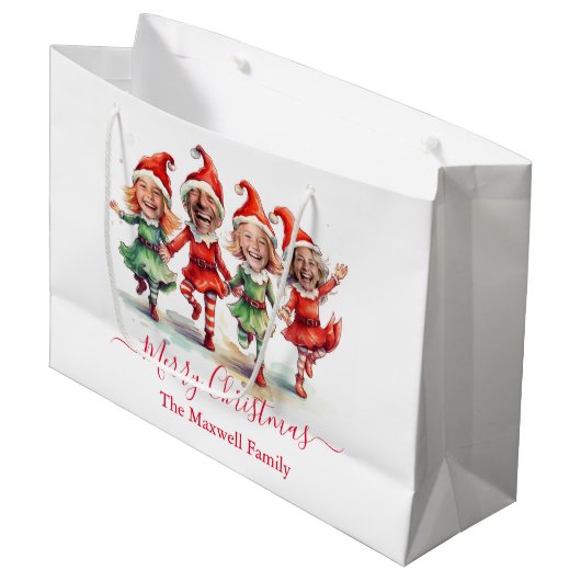 4枚の写真クリスマス小妖精や小人 ラージペーパーバッグ (正面アングル)