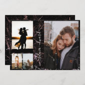 4枚の写真グリッド ゴールド 輝く グリッター スクリプト 結婚式 招待状 (正面/裏面)