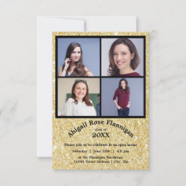 4枚の写真コラージフェイクュ金ゴールド-3x5Gradの発表 招待状
