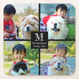 4枚の写真コラージュとモノグラム スクエアペーパーコースター