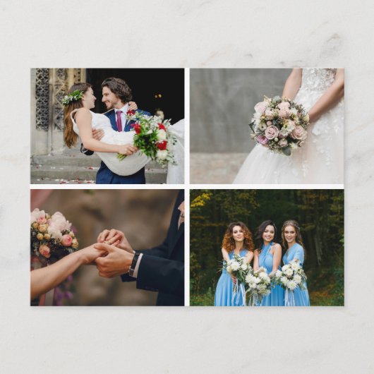 4枚の写真コラージュシンプルモダンの結婚感謝 案内ポストカード (正面)