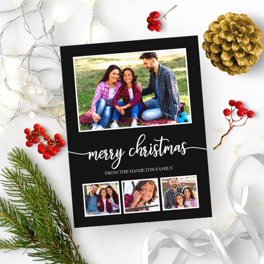 4枚の写真コラージュメリークリスマスモダンブラック ポストカード