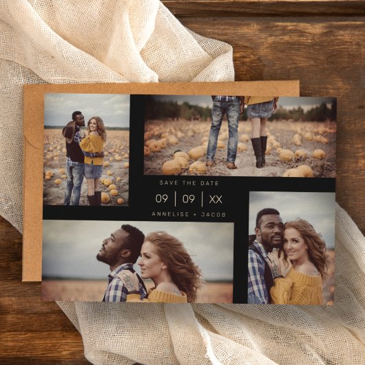 4枚の写真コラージュモダンミニマ結婚リスト セーブザデート