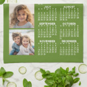 4枚の写真コラージュ付き2027年カレンダー - グリーン キッチンタオル (折り畳み)