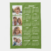 4枚の写真コラージュ付き2027年カレンダー - グリーン キッチンタオル (縦)