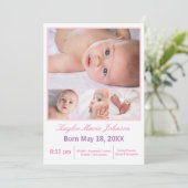 4枚の写真コラージュ白/ピンク – 出産発表 案内状 (スタンド正面)