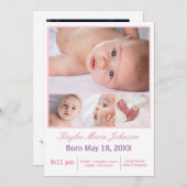 4枚の写真コラージュ白/ピンク – 出産発表 案内状 (正面/裏面)