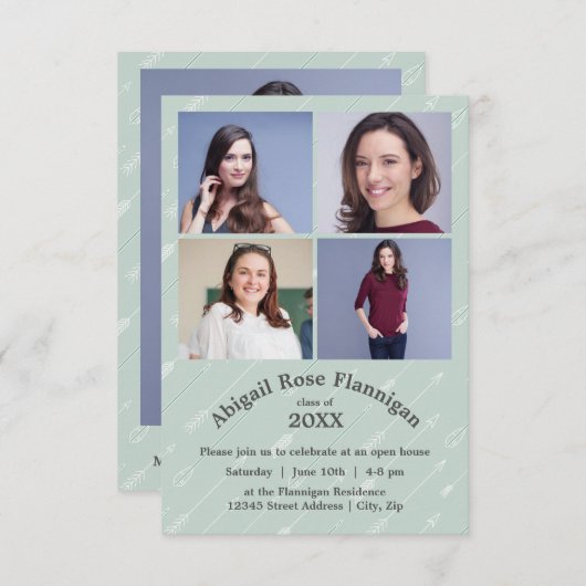 4枚の写真コラージュ矢印- 3x5 Gradの発表 招待状 (正面/裏面)