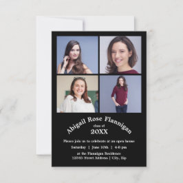 4枚の写真コラージュ黒- 3x5卒業 招待状