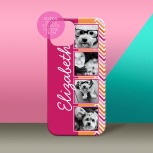 4枚の写真コラージュ ホットピンク オレンジのシェブロン Case-Mate iPhone 14 PLUSケース