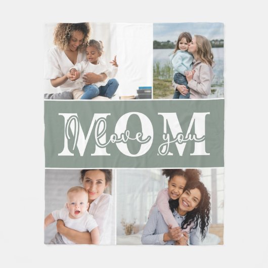 4枚の写真コラージュ I Love You Mom フリースブランケット (正面)