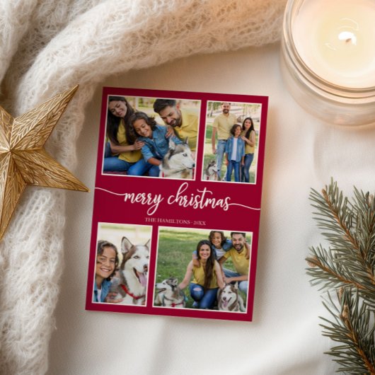 4枚の写真シンプルコラージホリデーメリークリスマス ポストカード