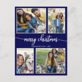 4枚の写真シンプルコラージュメリークリスマスブルー ポストカード (正面)
